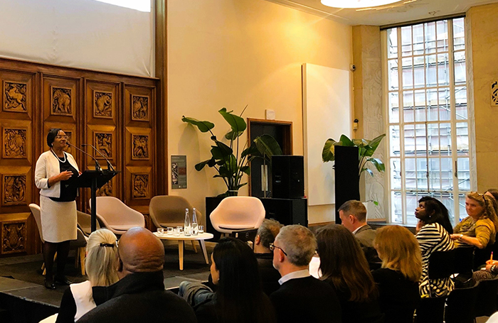 RIBA CEO Valerie VaughanDick speaking in the Florence Hall Londonjpg